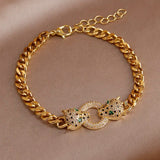 Zirconia Leopard Charm Bracelet 14K Plated Knot Bangle