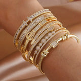 Classic Zirconia Letter Charm Bracelet 14K Plated Snake Bangle