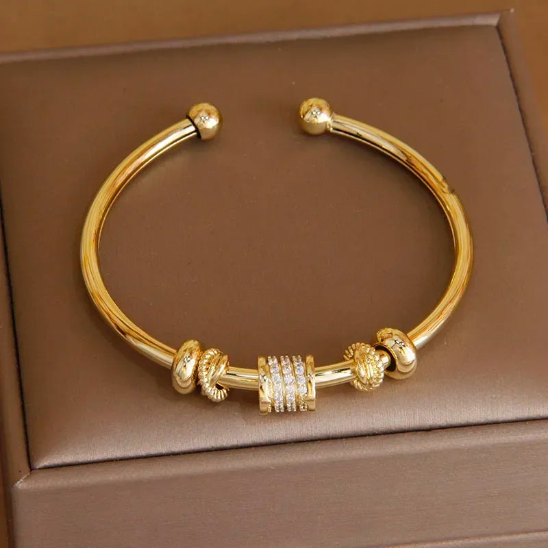 Classic Zirconia Letter Charm Bracelet 14K Plated Snake Bangle