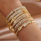 Classic Zirconia Letter Charm Bracelet 14K Plated Snake Bangle