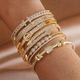 Classic Zirconia Letter Charm Bracelet 14K Plated Snake Bangle