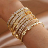 Classic Zirconia Letter Charm Bracelet 14K Plated Snake Bangle