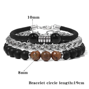 Men's Stainless Steel Chain and Rope Bracelet Set