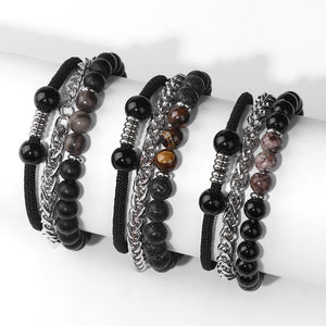 Men's Stainless Steel Chain and Rope Bracelet Set