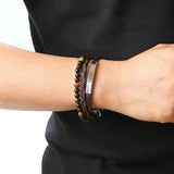 Men's Leather Bracelet Stainless Steel Multilayer Bead Combo