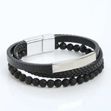 Men's Leather Bracelet Stainless Steel Multilayer Bead Combo
