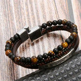 Men's Leather Bracelet Stainless Steel Multilayer Bead Combo
