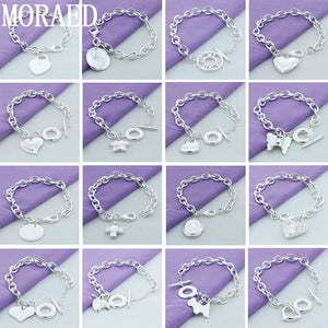 925 Silver Bracelet Mickey Heart Round Charm Bracelet