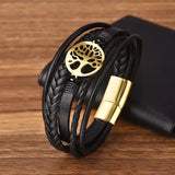 Men's Leather Bracelet Punk Stainless Steel Magnet Bangle 3 Colors