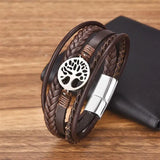 Men's Leather Bracelet Punk Stainless Steel Magnet Bangle 3 Colors