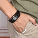 Men's Leather Bracelet Punk Stainless Steel Magnet Bangle 3 Colors