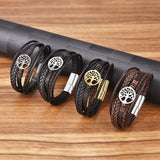 Men's Leather Bracelet Punk Stainless Steel Magnet Bangle 3 Colors