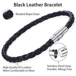 Men's Leather Bracelet Brown Braided Stainless Steel Clasp Gift