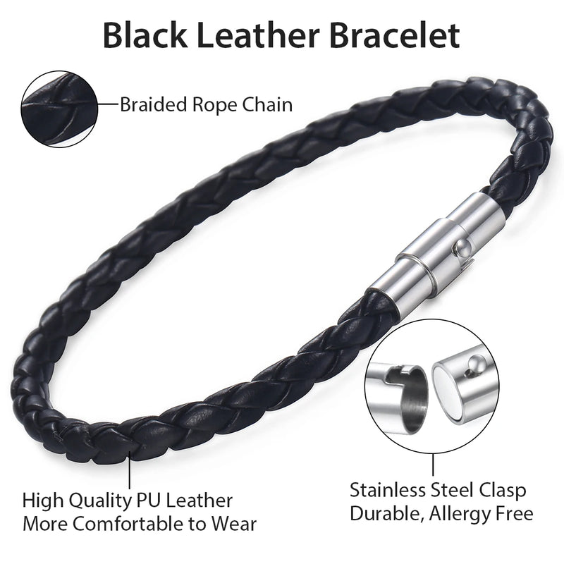 Men's Leather Bracelet Brown Braided Stainless Steel Clasp Gift