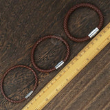 Men's Leather Bracelet Brown Braided Stainless Steel Clasp Gift