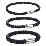 Men's Leather Bracelet Brown Braided Stainless Steel Clasp Gift