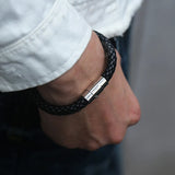Men's Leather Bracelet Brown Braided Stainless Steel Clasp Gift