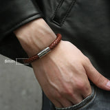 Men's Leather Bracelet Brown Braided Stainless Steel Clasp Gift