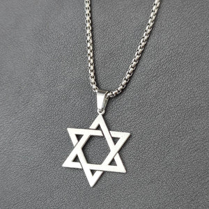 Men's Star of David Pendant Necklace in Silver Stainless Steel