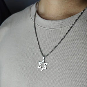 Men's Star of David Pendant Necklace in Silver Stainless Steel