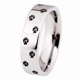 Men's Tungsten Carbide Wedding Ring Women Silver Ring Doggy Paw Print