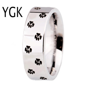 Men's Tungsten Carbide Wedding Ring Women Silver Ring Doggy Paw Print
