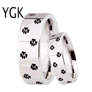 Men's Tungsten Carbide Wedding Ring Women Silver Ring Doggy Paw Print