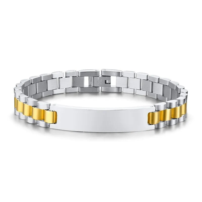 Men's Stainless Steel ID Tag Bracelet Engraved Name Date Love Gift