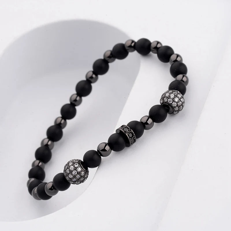 Micro Pave Ball Charm Bracelet Men Stone Bead Adjustable Bracelet