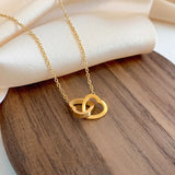 Minimalist Double Heart Pendant Necklace Stainless Steel Gift For Women