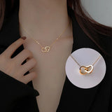 Minimalist Double Heart Pendant Necklace Stainless Steel Gift For Women