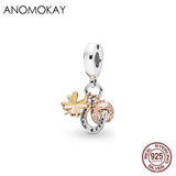 S925 Heart Leaf Ladybug Charm Pendant Necklace Bracelet Pink Heart Bead