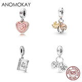 S925 Heart Leaf Ladybug Charm Pendant Necklace Bracelet Pink Heart Bead