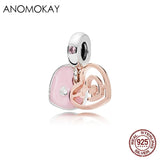 S925 Heart Leaf Ladybug Charm Pendant Necklace Bracelet Pink Heart Bead