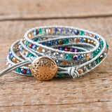 Boho Leather 5X Wrap Crystal Bracelet Beaded Jewelry