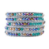 Boho Leather 5X Wrap Crystal Bracelet Beaded Jewelry