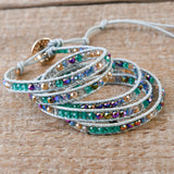 Boho Leather 5X Wrap Crystal Bracelet Beaded Jewelry