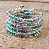 Boho Leather 5X Wrap Crystal Bracelet Beaded Jewelry
