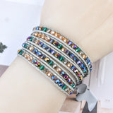 Boho Leather 5X Wrap Crystal Bracelet Beaded Jewelry