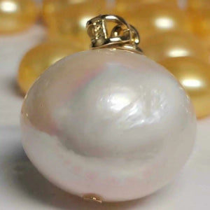 16mm Round Shell Pearl 14K Necklace Men