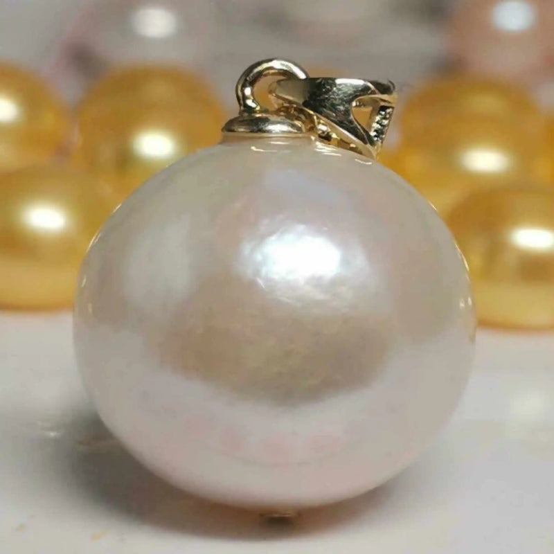 16mm Round Shell Pearl 14K Necklace Men