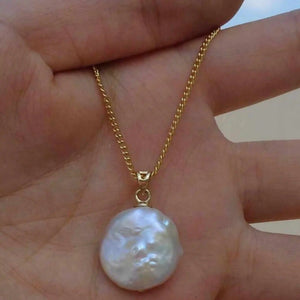 Coin Pearl Necklace Heart Wedding Charm Crystal 14k Chain