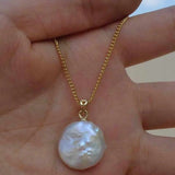 Coin Pearl Necklace Heart Wedding Charm Crystal 14k Chain