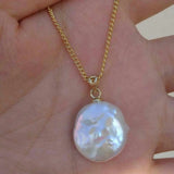 Coin Pearl Necklace Heart Wedding Charm Crystal 14k Chain