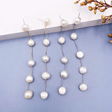 Natural Pearl Tassel Earrings Chain Thread Drop Bridal Jewelry Gift