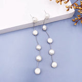 Natural Pearl Tassel Earrings Chain Thread Drop Bridal Jewelry Gift