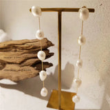 Natural Pearl Tassel Earrings Chain Thread Drop Bridal Jewelry Gift