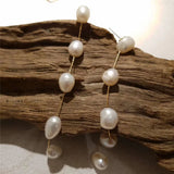 Natural Pearl Tassel Earrings Chain Thread Drop Bridal Jewelry Gift