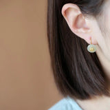 Natural Hetian Jade Fuzi Earrings for Women