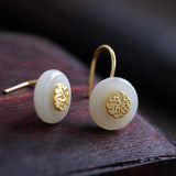 Natural Hetian Jade Fuzi Earrings for Women